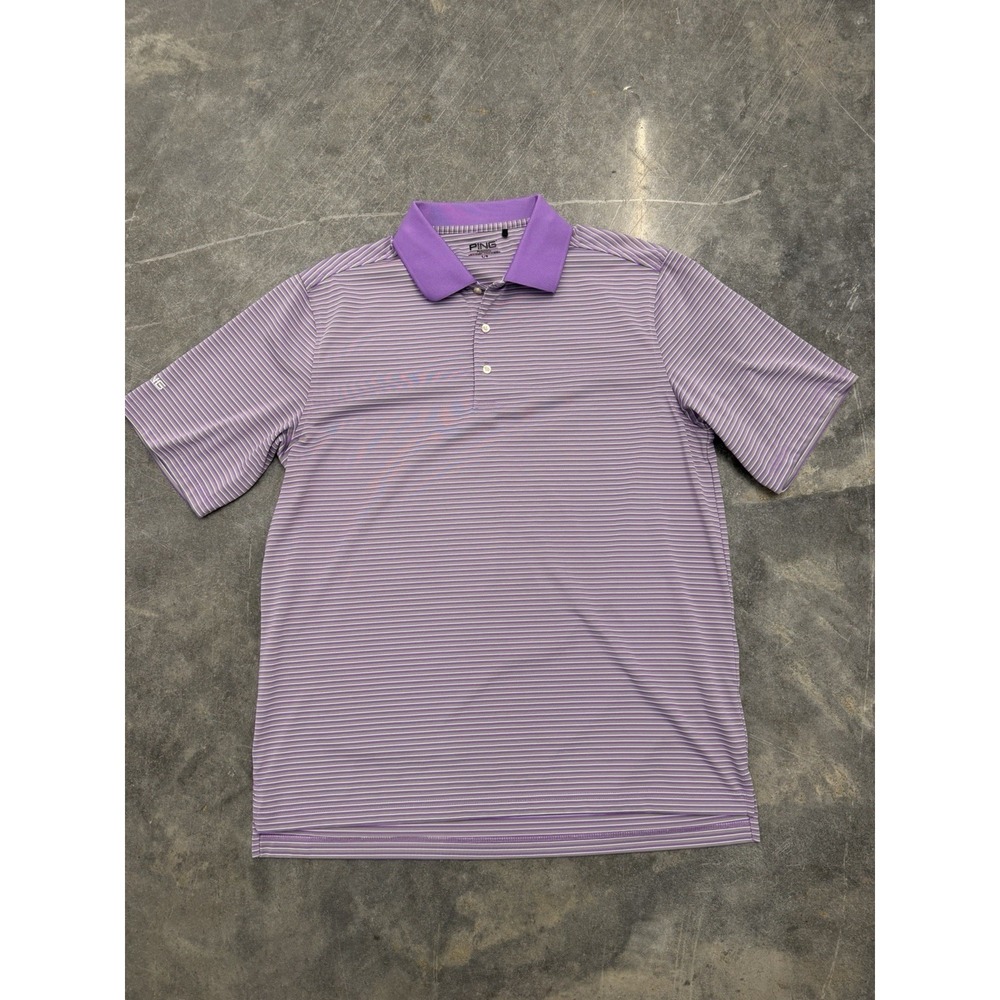 Ping Performance Striped Purple/Gray Short Sleeved Golf Polo Shirt Men's Large